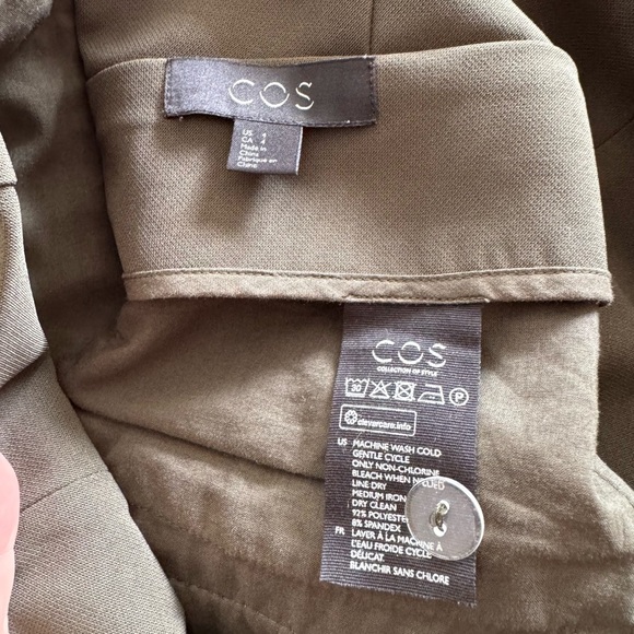 COS olive green paper bag high waist cropped wide leg pant with belt size 4 - Picture 8 of 8
